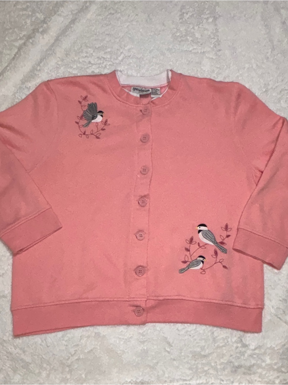 Ladies Vintage Pink Embroidered Bird Cardigan Size PXL